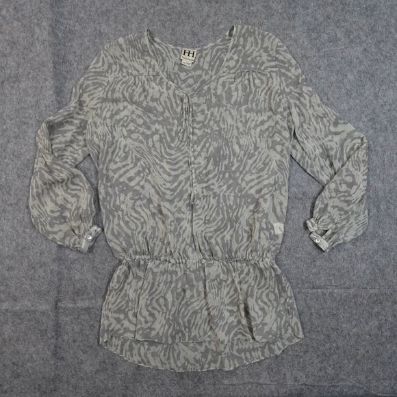 Haute Hippie Top Womens Extra Small Silk Popover Peasant Tunic Marbled Chiffon - Picture 1 of 9